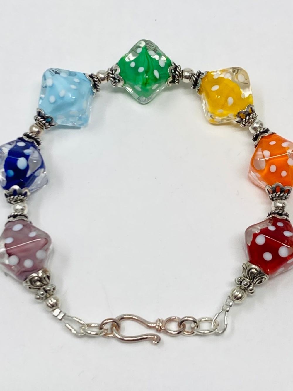 Multicolored Lampwork beaded Bracelet in Sterling Silver